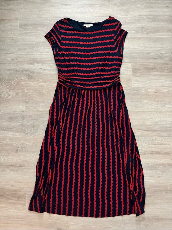 Boden Dresses & Skirts - Boden Women’s Amelie Navy and Red Wavy-Stripe Midi Dress - Size 14